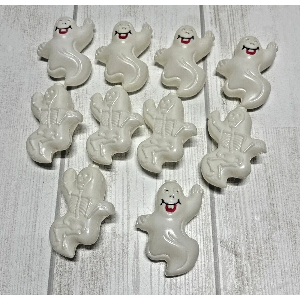 Halloween Ghost Skeleton Bone String Light Covers Set of 10 white Blow Mold 3.5